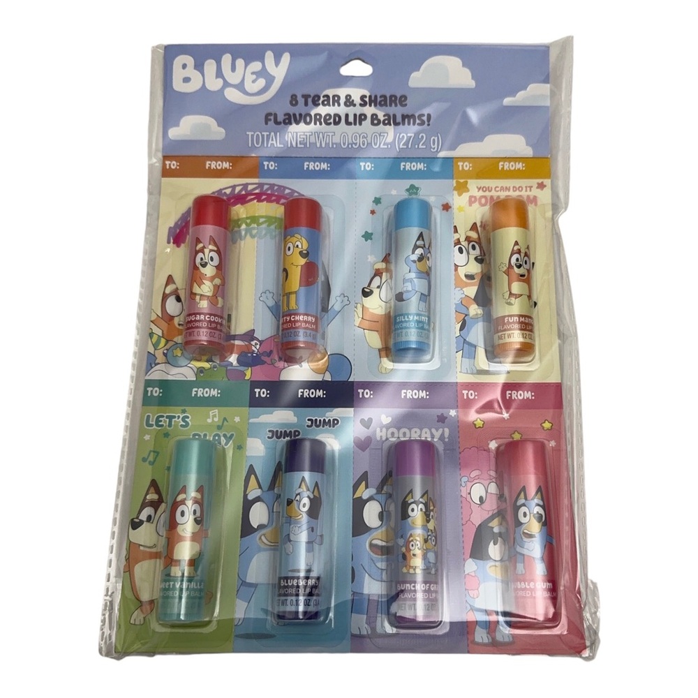 Bluey & Friends 8 Tear & Share Lip Balms Kids Birthday Party Gift Present